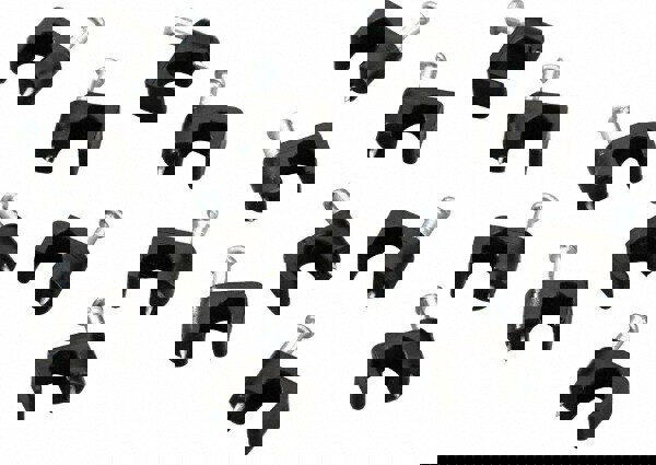 Cable Staples; Leg Length (Inch): 2-1/2 ; Overall Width (Inch): 1/4 ; Saddle Material: Polyethylene ; Staple Shape: Curved ; Color: Black ; Compatible Materials: Masonry; Mortar; Plaster